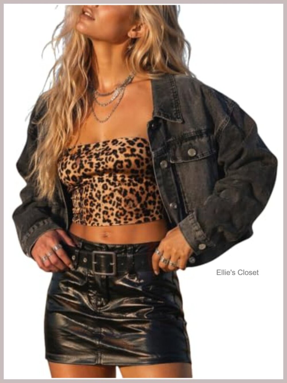 Oversized Cropped Denim Jacket Stretch Jean Shacket Patched Pockets